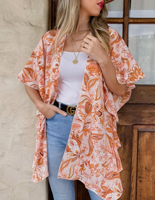 Peach floral kimono