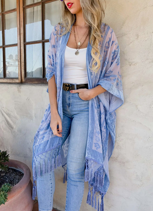 Chambray elegant tassel kimono